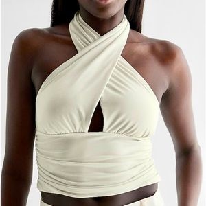 NWT Express Body Contour Compression Convertible Halter Cropped Tank
